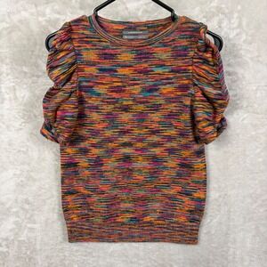 Anthropologie Ruby Flutter Sleeve Top Knit Sweater Multicolor XS Crew Neck
